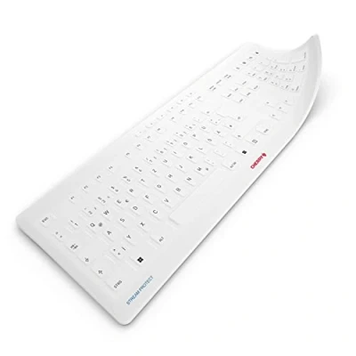 Abbildung von CHERRY STREAM PROTECT MEMBRANE, Hygienischer Silikon Tastaturschutz, Deutsches Layout (QWERTZ), Desinfizierbare Membran für Tastaturen, Weiß Grau
