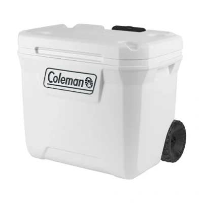 Abbildung von Coleman Marine Xtreme 50QT Kühlbox mit Rollen, 47 l, Hochleistungs Eisbox, vollständige Isolierung aus PU Schaum, hält 4 Tage kühl, tragbar, UV Schutz