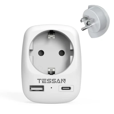 Abbildung von TESSAN Reiseadapter USA, Adapter USA Deutschland Stecker mit 2 USB, Steckdosenadapter Reisestecker Mexiko, Stromadapter US, Adaptor Steckdose für Amerika Kanada Thailand Typ B