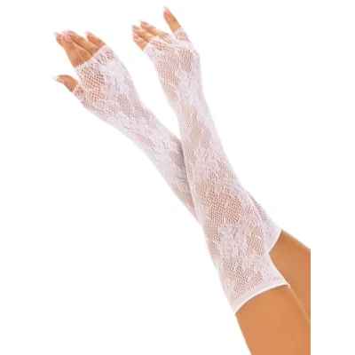 Abbildung von Leg Avenue Abendhandschuhe Fingerlose Handschuhe aus floralem Netz weiß transparent