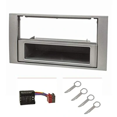 Abbildung von tomzz Audio 2415 037 Radioblende Set kompatibel mit Ford Focus 2 Fiesta C Max S Galaxy Mondeo Kuga Transit Silber Quadlockadapter ISO Entriegelungsbügel