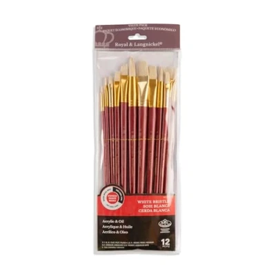 Abbildung von Royal &amp; Langnickel RSET 9320 Firm White Bristle 12 teiliges Borstenpinsel Set gemischt mit langem Griff