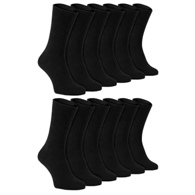 Abbildung von Sock Snob 12er Pack Herren 100% Baumwolle Socken in Schwarz Atmungsaktiv Crew Extra Weit Ohne Gummi (39 45, TSFD03)