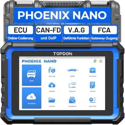 Abbildung von TOPDON DiagnosegeräT Auto Phoenix Nano, OBD2 für Alle Fahrzeuge, Steuergerätecodierung, Systemdiagnosen, Bidirektionale Steuerung, 32+ Reset Services, CAN FD &amp; DoIP