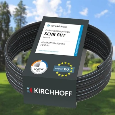 Abbildung von Kirchhoff Wasserleitung für Gartenbewässerung 25 mm x 5 m PE Rohr Sprinklersystem Verlegerohr HDPE DVGW Trinkwasserleitung Made in EU