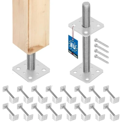 Abbildung von KOTARBAU® 16er Set Pfostenträger 80 mm x 250 Gewinde M24 Verzinkt Stützenfuß Höhenverstellbar Bodenfuß Betonfuß Zum Aufschrauben Regulierbar