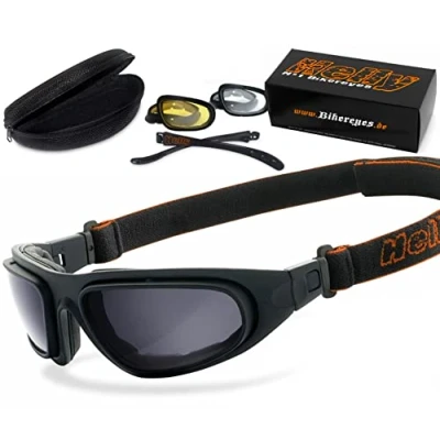 Abbildung von Helly No.1 Bikereyes Motorradbrille eagle, inkl. 3 Paar Wechselgläser, Band und Bügel