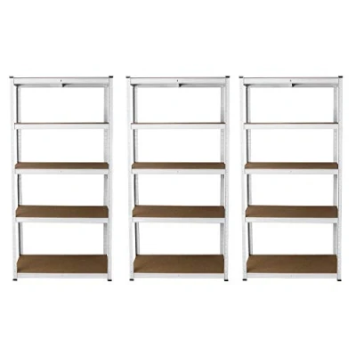 Abbildung von Monster Racking 3 x E Rax Lagerregal Garagenregal Stahlregal Industrieregal Werkstattregal Steckregal Metallregal 100% schraubenlos weiß Gummihammer