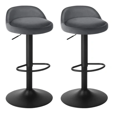 Abbildung von EUGAD Barhocker 2er Set 360 Drehstuhl Barstuhl mit Rückenlehne Fußstütze 120kg belastbar höhenverstellbar (61 82cm) Samt Metall Dunkelgrau 0823BY 2
