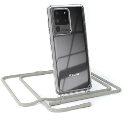 Abbildung von EAZY CASE kombinierbare Handyketten kompatibel mit Samsung Galaxy S20 Ultra / 5G, Transparente Silikon Hülle Umhängeband, abnehmbar durch Endstücke, Hülle, Schultergurt, Taupe