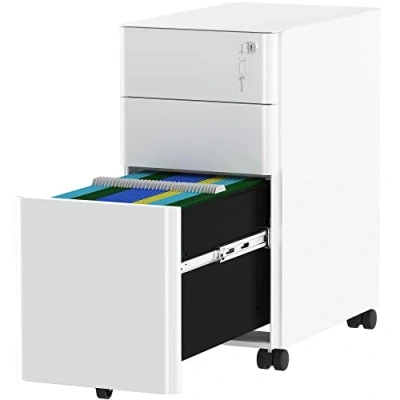 Abbildung von YITAHOME Rollcontainer, Abschließbar Rollcontainer mit 3 Schubladen, Metall Mobiler Aktenschrank Büroschrank Rollen für A4, Legal, Letter Home Office, Hängeregistratur, Weiß, 46 x 30 59cm