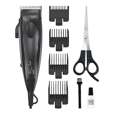 Abbildung von Wahl Performer Pet Clipper, Schnurgebundene Hundeknipser, Vollfellpflegeset, Klingen aus Karbonstahl, Fellpflege von Haustieren zu Hause, leistungsstark und leise, 4 Aufsteckkämme (3,6,9,13 mm)
