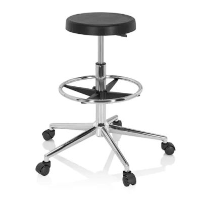 Abbildung von hjh OFFICE 830101 Arbeitshocker hoch TOP Work 14 I PU Hartschaum Schwarz Drehhocker mit Rollen &amp; Gleiter, höhenverstellbar