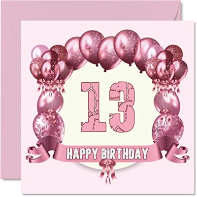 Abbildung von Fun 13th Birthday Cards for Girls Balloons Happy Card Son Daughter Brother Sister Grandson Granddaughter Niece Nephew Cousin, 145mm x Greeting Cards,
