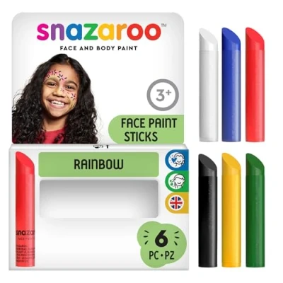 Abbildung von Snazaroo 1160635 Schminkstifte im Set Regenbogen 6 Gesichts und Körperfarben, Hautfreundlich, Abwaschbar auf Wasserbasis Perfekt für Halloween, Feiertags Make up, Karneval