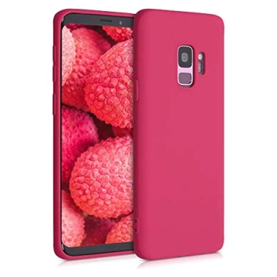 Abbildung von kwmobile Hülle kompatibel mit Samsung Galaxy S9 weiches TPU Silikon Case Cover geeignet für kabelloses Laden Granatapfelrot