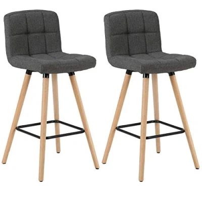 Abbildung von WOLTU Barhocker BH160dgr 2 2er Set Barstuhl Bistrohocker Tresenhocker mit Lehne und Fußstütze Design Stuhl Massivholz Leinen Dunkelgrau