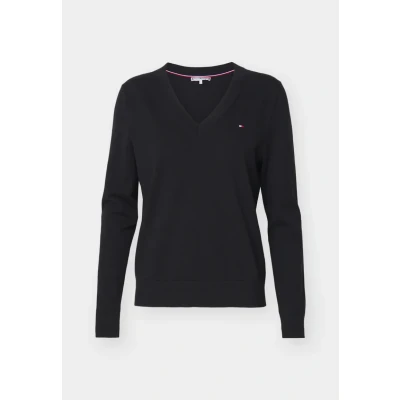 Abbildung von Tommy Hilfiger Damen Pullover Jersey V Neck Strickpullover, Schwarz (Black), XXS