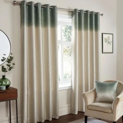 Abbildung von Fusion Salbeigrün Vorhänge B46 x L54 für Wohnzimmer Schlafzimmer Büro Ösen Thermogardinen Ringtop 2 Paneele Haus und Fenster Ombre Grün Strata