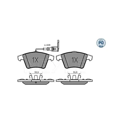 Abbildung von MEYLE 025 237 4619/PD Bremsbelagsatz PD Quality Vorderachse inkl. Verschleißwarnkontakt mit Anti Quietsch Blech VOLKSWAGEN: Transporter 6 Bus