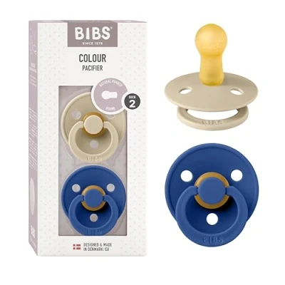 Abbildung von BIBS Colour Schnuller 2er Pack Latex Größe 2 Rund, Vanilla/Cornflower