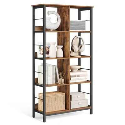 Abbildung von VASAGLE Regal mit 4 Ebenen, Bücherregal, Standregal 8 Fächern, für Wohnzimmer, Schlafzimmer, Arbeitszimmer, Küche, 33 x 80 149 cm, vintagebraun schwarz LLS105B01