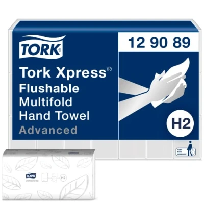 Abbildung von Tork Xpress weiche Multifold Papierhandtücher schnellauflösend 129089 H2 Advanced Falthandtücher für Handtuchspender saugfähig und reißfest, 2 lagig, weiß 21 x 200 Tücher