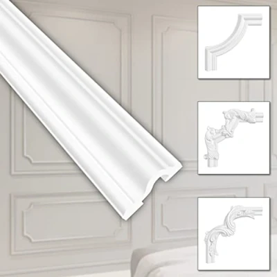 Abbildung von HEXIM Zierleiste HCR517, 10 Meter / 5 Leisten, Stuckleisten aus HDPS Styropor extrem widerstandsfähig, schneeweiß &amp; modern (10 HCR517) Stuckleiste Segment Eckstück Eckleiste Beständig