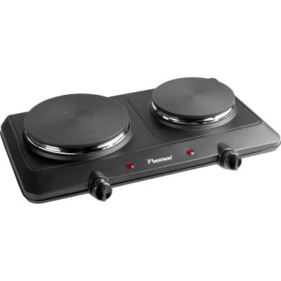 Abbildung von bestron Doppelkochplatte AHP250 Kitchen Heroes, aus Gusseisen, Ø 18/15 cm, 2250 Watt, Schwarz