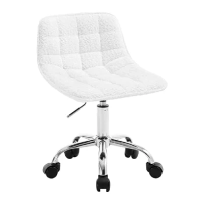 Abbildung von WOLTU Bürohocker mit Rollen, Schminkstuhl Sitzhocker Rollhocker Arbeitshocker, 360 drehbar höhenverstellbar, Drehstuhl Chenille, niedriger Barhocker ergonomisch, Weiß, BS173ws