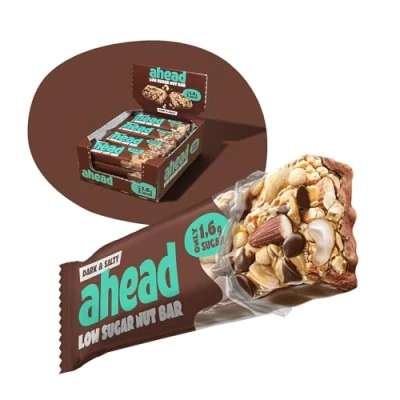 Abbildung von AHEAD Nut Bar Nussriegel Müsliriegel zuckerfrei mit Zartbitterschokolade, Cashewkernen &amp; Meersalz Flocken 12x35g nur 1,7g Zucker pro Riegel Dark Salty