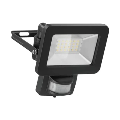 Abbildung von Goobay LED Flutlichtstrahler Außenstrahler mit Bewegungsmelder 20 W Scheinwerfer, fest integriert, Neutralweiß, 4000 K / 1700 lm M16 Kabelverschraubung Schwarz