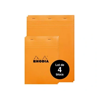 Abbildung von Rhodia 16800AMZC Set mit 4 Notizblöcken kopfseitig geheftet (2 Blöcke N18 (14,8x21 cm) + 2 N16 ( 21x29,7 cm)), 40 Blatt, mikroperforiert, kariert,Cover Orange, Stück