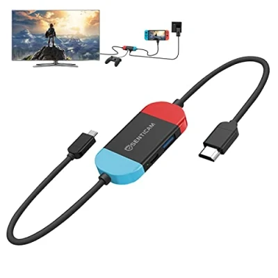 Abbildung von SENTICAM Switch TV Dock für Nintendo Switch/Switch OLED, Portable Reise Docking Station Ersatz mit HDMI und USB 3.0 Port, Kabel (Multicolor)