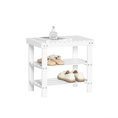 Abbildung von SoBuy FSR02 K W Schuhregal aus Bambus Schuhbank mit 2 Jahren Garantie Sitzbank Breit 50cm weiß