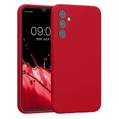 Abbildung von kwmobile Handyhülle kompatibel mit Samsung Galaxy A34 5G Hülle gummierte Handy Case aus Silikon in Klassisch Rot