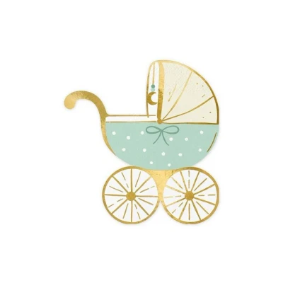 Abbildung von Servietten Kinderwagen 20 Stück 14x15cm 3 lagig Papierservietten Baby Shower Junge Babyparty