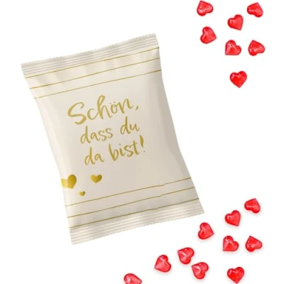 Abbildung von Logbuch Verlag 25 Gastgeschenke Hochzeit Weihnachten Schön dass du da bist mini Geschenke Gummibärchen beige 7 x 9 cm