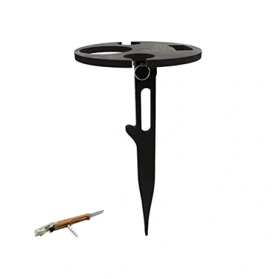 Abbildung von UNUS Garden Weintisch klappbar Outdoor, Weinhalter aus Bambus Holz, Weinglashalter für Picknick, Camping oder Garten, inklusive Taschenmesser mit Korkenzieher und Flaschenöffner