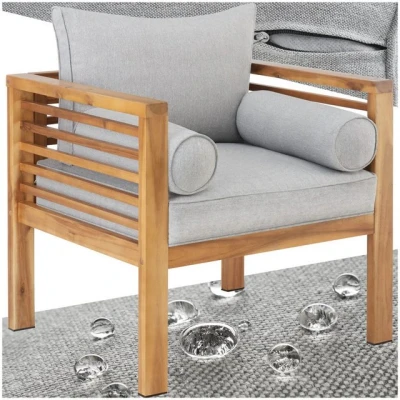 Abbildung von tectake® Lounge Gartenstuhl, moderner Holz Gartensessel, Balkonstuhl mit Sitzpolster und Kissen, Sessel Polster für Balkon Garten, als Terrassenstuhl, Gartenmöbel Outdoor wetterfest