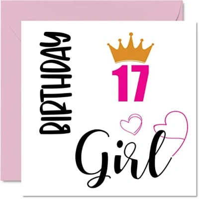 Abbildung von Stuff4 Geburtstagskarte zum 17. Geburtstag für Mädchen Happy Karten 17 Jahre altes Tochter Schwester Enkelin Cousin Freund Nichte, 145 mm x Grußkarten Geschenk