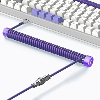 Abbildung von MAMBASNAKE Custom Spiral Tastaturkabel und Aviator Cable Winder Set Fixed Rod Metall Gewichtsstange + USB C Kabel mit Abnehmbar Luftfahrtstecker von Gaming Tastaturen Lila