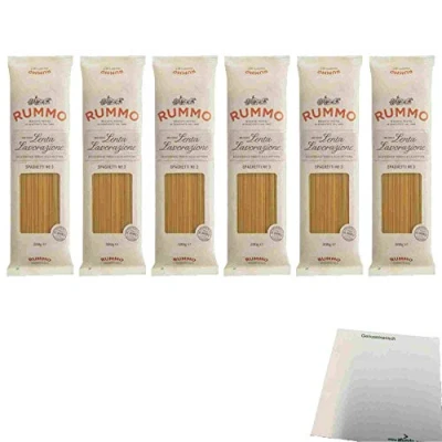 Abbildung von Rummo Lenta Lavorazione No.3 Spaghetti 6er Pack (6x500g Packung Nudeln) + usy Block