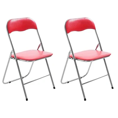 Abbildung von CLP 2er Set Klappstuhl Felix Gepolstert I Küchenstuhl Mit Metallgestell Kunstleder PVC Sitz Stühle Klappbar Campingstühle, Farbe:rot/Silber