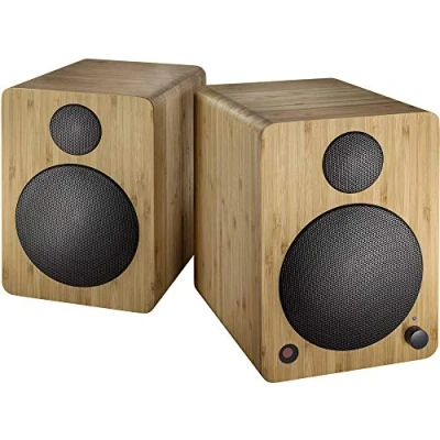 Abbildung von Wavemaster CUBE MINI bamboo Regallautsprecher System (36 Watt) mit Bluetooth Streaming, Digitalanschluss und IR Fernbedienung, Aktiv Boxen, Nutzung für TV/Tablet/Smartphone, Bambus (66372)