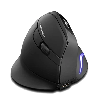Abbildung von Zelotes Vertikale ergonomische kabellose Maus, optische USB wiederaufladbare 2400 DPI, 6 Tasten Mäuse für Laptop, PC, (schwarz)