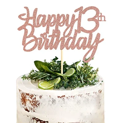 Abbildung von Sumerk 13 Tortenaufsätze zum 13. Geburtstag, für Geburtstagsfeiern, Dekorationszubehör, Roségold, 1 Packung