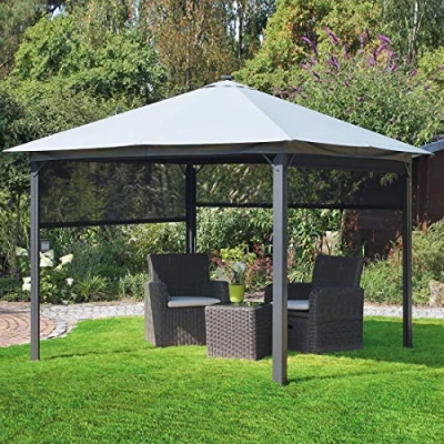 Abbildung von Leco Pavillon &quot;Solar LINA&quot;, 300x300 cm, grau mit LED und Gittergewebe Rollos