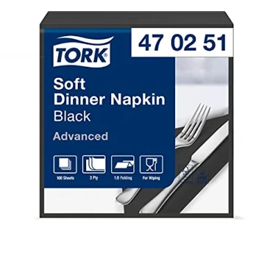 Abbildung von Tork 470251 Soft Dinnerservietten Schwarz 1/8 Falz / 3 lagige Papierservietten Ideale Größe für ein Abendessen Advanced Qualität 12 x 100 (1200) vorgefaltete Servietten 39 cm (B L)