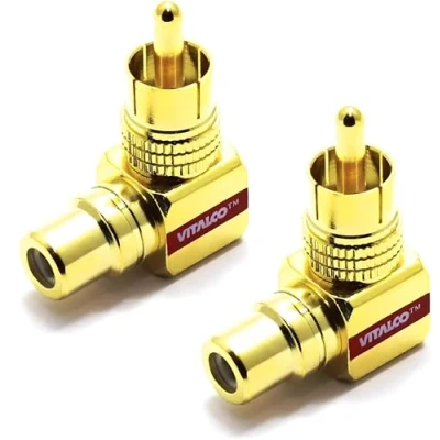 Abbildung von VITALCO Cinch Winkeladapter 90 2 stück Winkelstecker Kupplung Adapter Vergoldet Chinch Winkel Stecker RCA